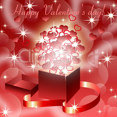 Red valentine?s  background with magic open gift box