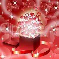 Red valentine?s  background with magic open gift box