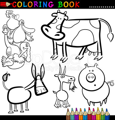 Farm Animals for Coloring Book or Page