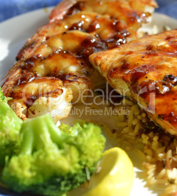 Maple Glaze Salmon And Shrimps