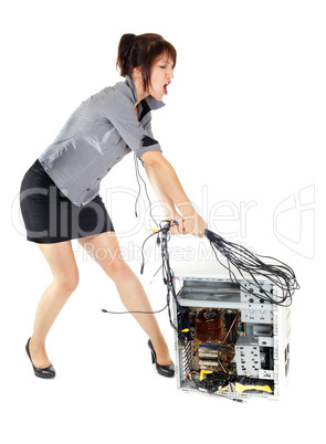 woman beating computer