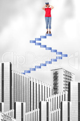 Woman on stairs looking over the roofs