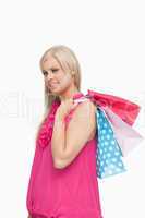 Blonde holding shopping bags