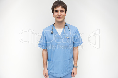 Male nurse is smiling