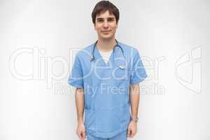 Male nurse is smiling