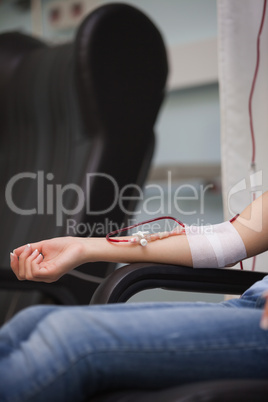 Woman donating blood