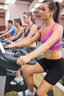 Group of people on exercise bicycles