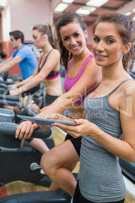 Happy women in gym