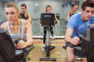 Five people at spinning class