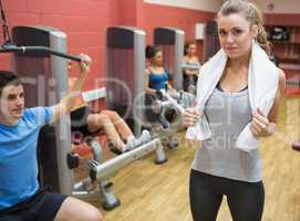 Female trainer teaching her fitness class