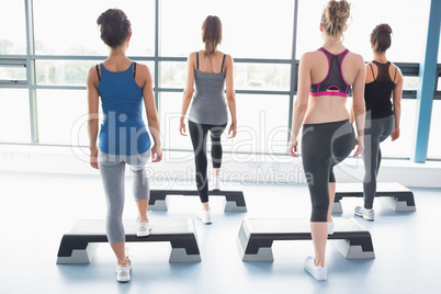 Female aerobic group stepping