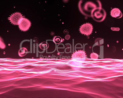 Pink virus flowing through bloodstream