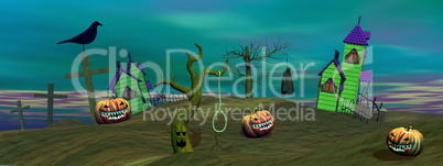 Green halloween scene