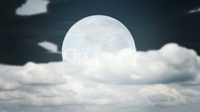 time lapse white full moon with cumulus clouds