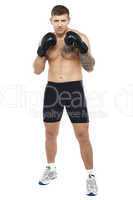 Full length portrait of attractive boxer posing