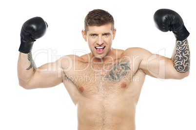 Attractive young boxer posing strongly