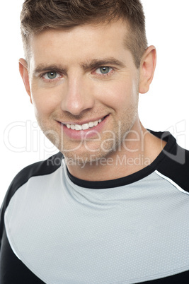 Young caucasian male in sportswear, closeup shot