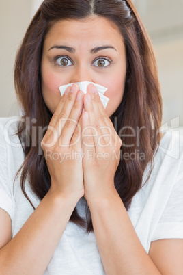 Brunette with runny nose