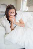 Brunette woman feeling sick
