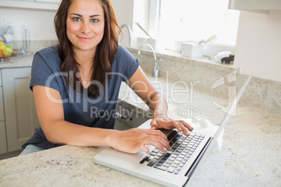 Brunette using a laptop