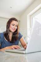 Brunette typing on laptop