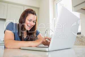 Happy woman using the laptop