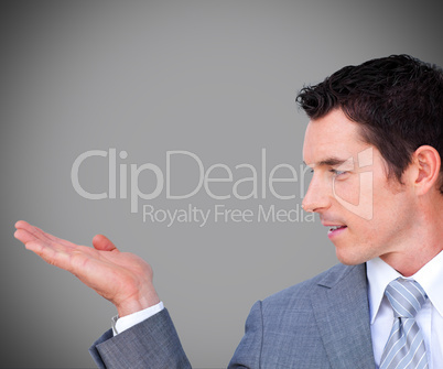 Businessman holding up hand Businessman holding up hand