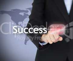 Woman touching  the success button