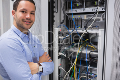 Man with crossed arms in front of server
