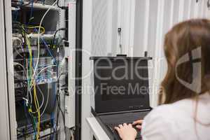 Woman storing data on server