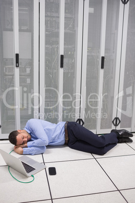 Man napping in data center