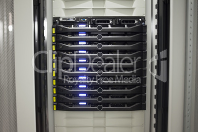 Close-up of a row of servers