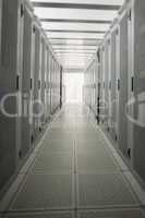 Hallway with a row of servers