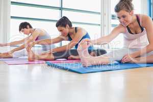Women stretching in yoga class