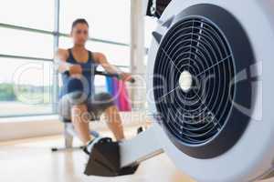 Rowing machine being used