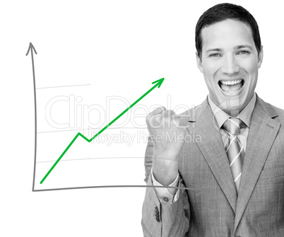 Man celebrating behind graph