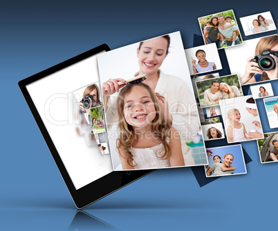 Tablet computer showing many family images