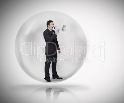 Business man standing in a bubble