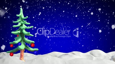 clay animation christmas tree and snowfall loopable
