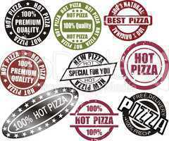 Pizza grunge stamp set  in red, black and green color