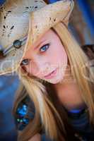 Blond Model Wears Cowboy Hat