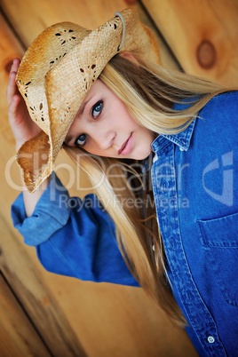 Blond Model with Cowboy Hat