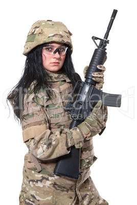 Beautiful army girl with rifle