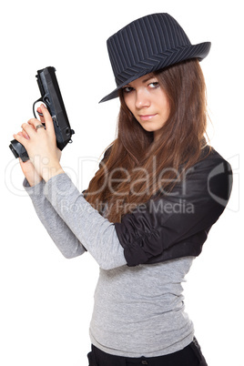 Attractive woman holding a gun