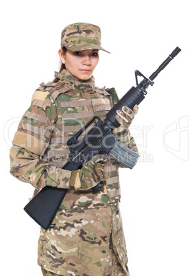 Beautiful army girl with rifle