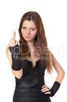 Woman showing middle finger
