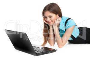 Woman student sitting with laptop