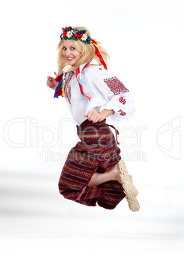 Woman wears Ukrainian national dress