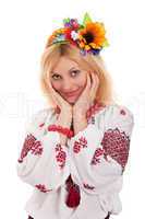 Woman wears Ukrainian national dress