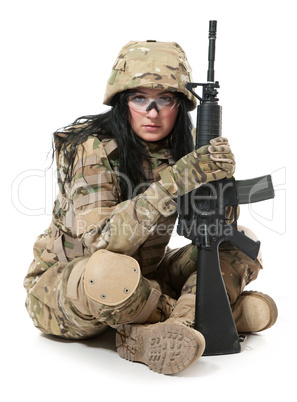 Beautiful army girl with rifle